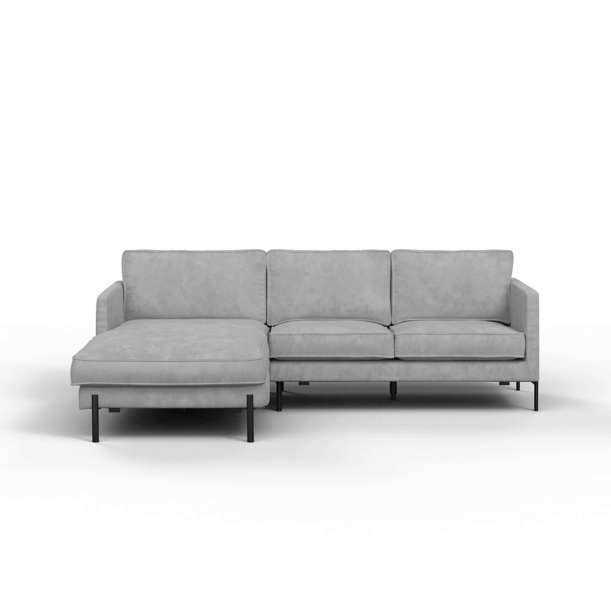 ECKSOFA in Flachgewebe Hellgrau  - Hellgrau/Schwarz, Trend, Textil/Metall (154/232cm) - Livetastic
