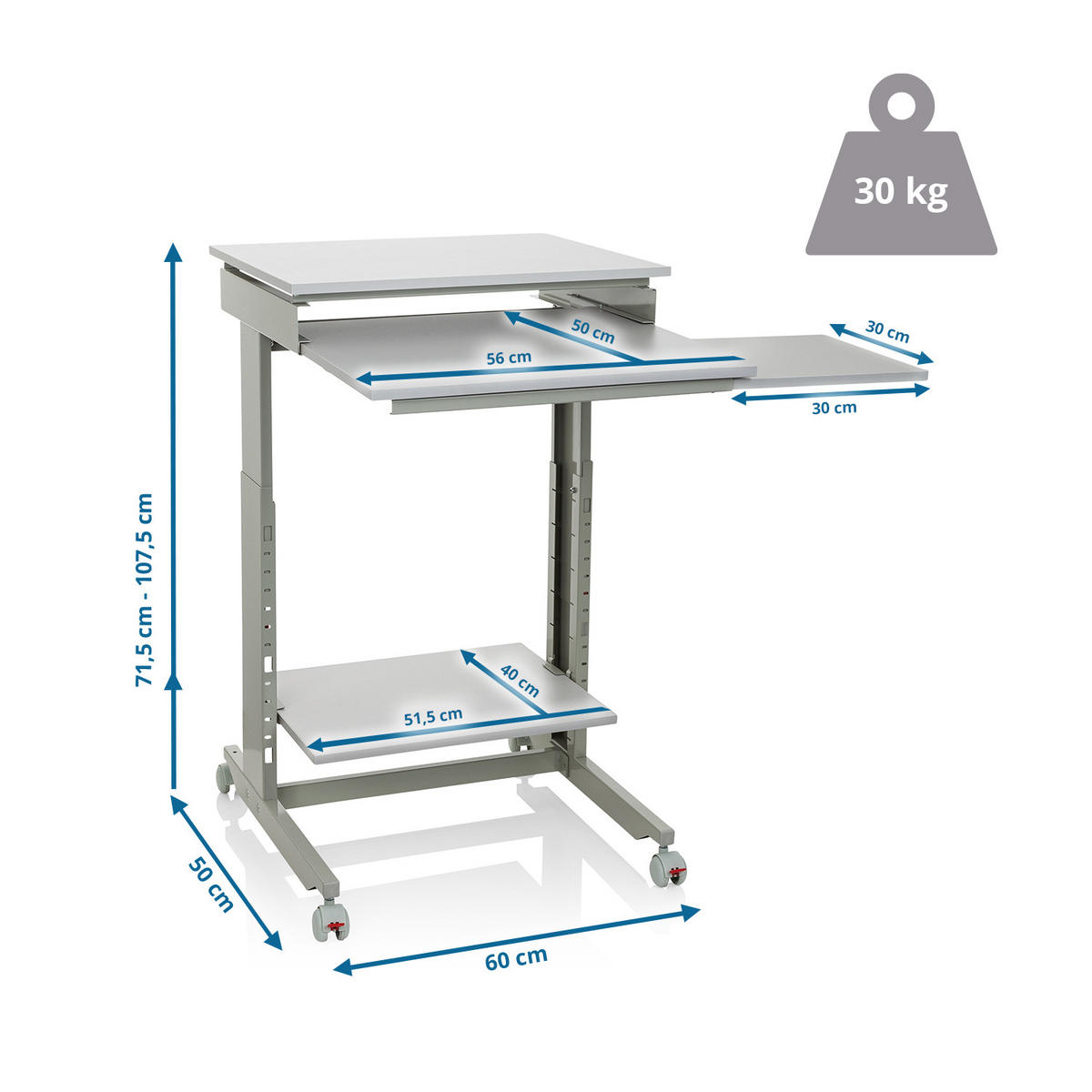 SCHREIBTISCH  in Grau  - Grau, Basics, Holzwerkstoff/Kunststoff (60/71,5-107,5/50cm) - MID.YOU