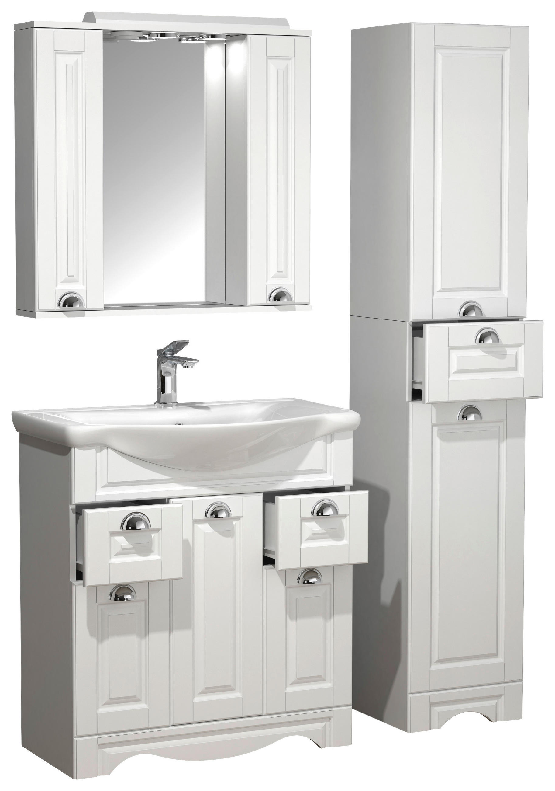 BADEZIMMER 4-teilig  in 110 cm  - Weiss/Silberfarben, Modern, Glas/Keramik (110cm) - MID.YOU