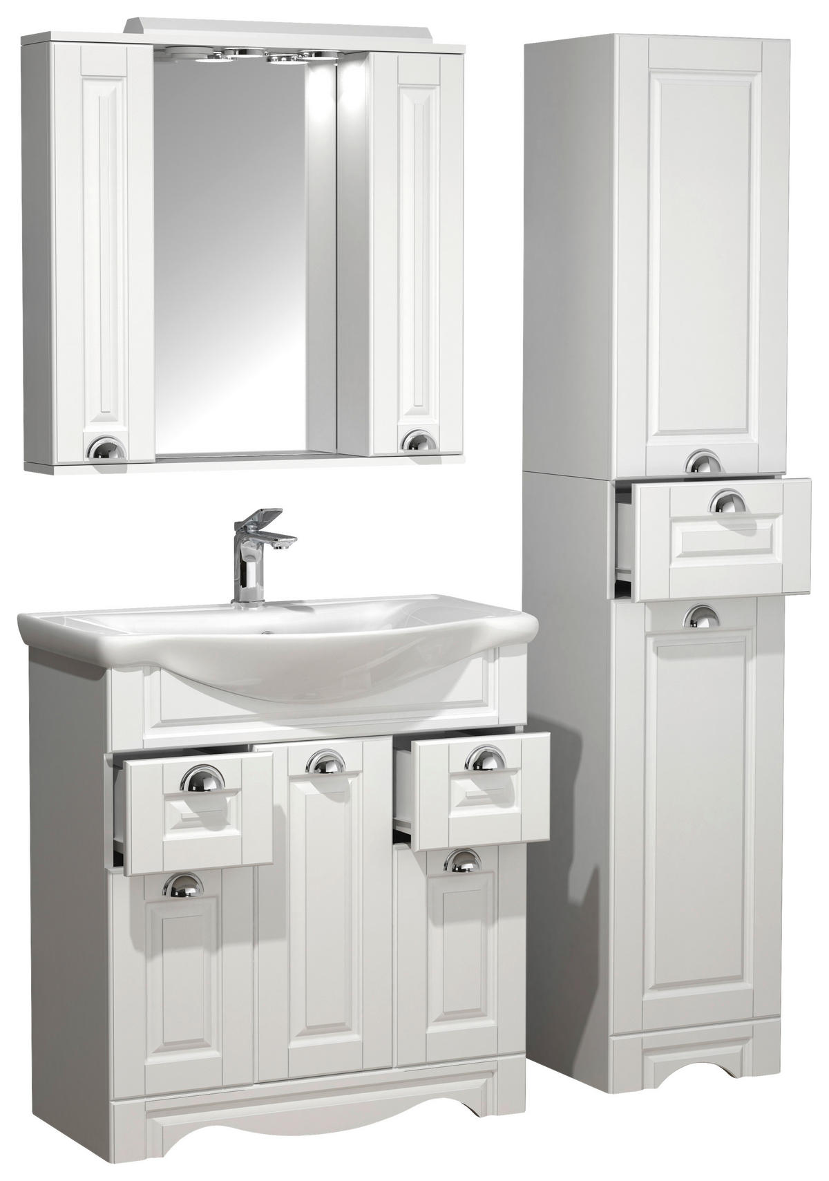 BADEZIMMER 4-teilig  in 110 cm  - Silberfarben/Weiß, MODERN, Glas/Keramik (110cm) - MID.YOU