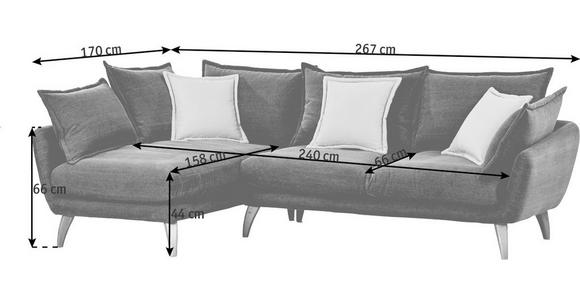 WOHNLANDSCHAFTL-Form  in Mikrofaser Anthrazit  - Anthrazit/Naturfarben, Trend, Holz/Textil (267/170cm) - Ambia Home