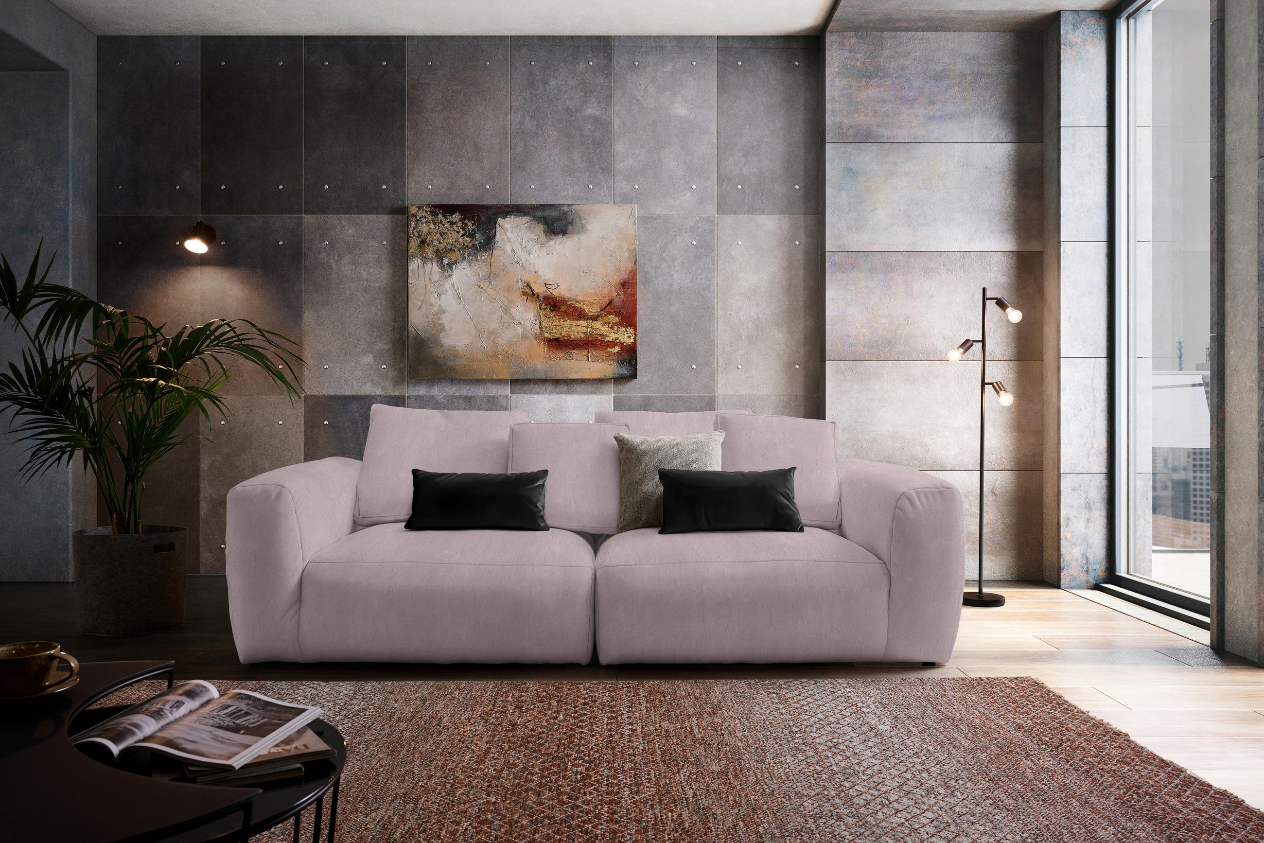 BIGSOFA Samt Beere  - Beere/Schwarz, MODERN, Kunststoff/Textil (260/70/122cm) - Carryhome