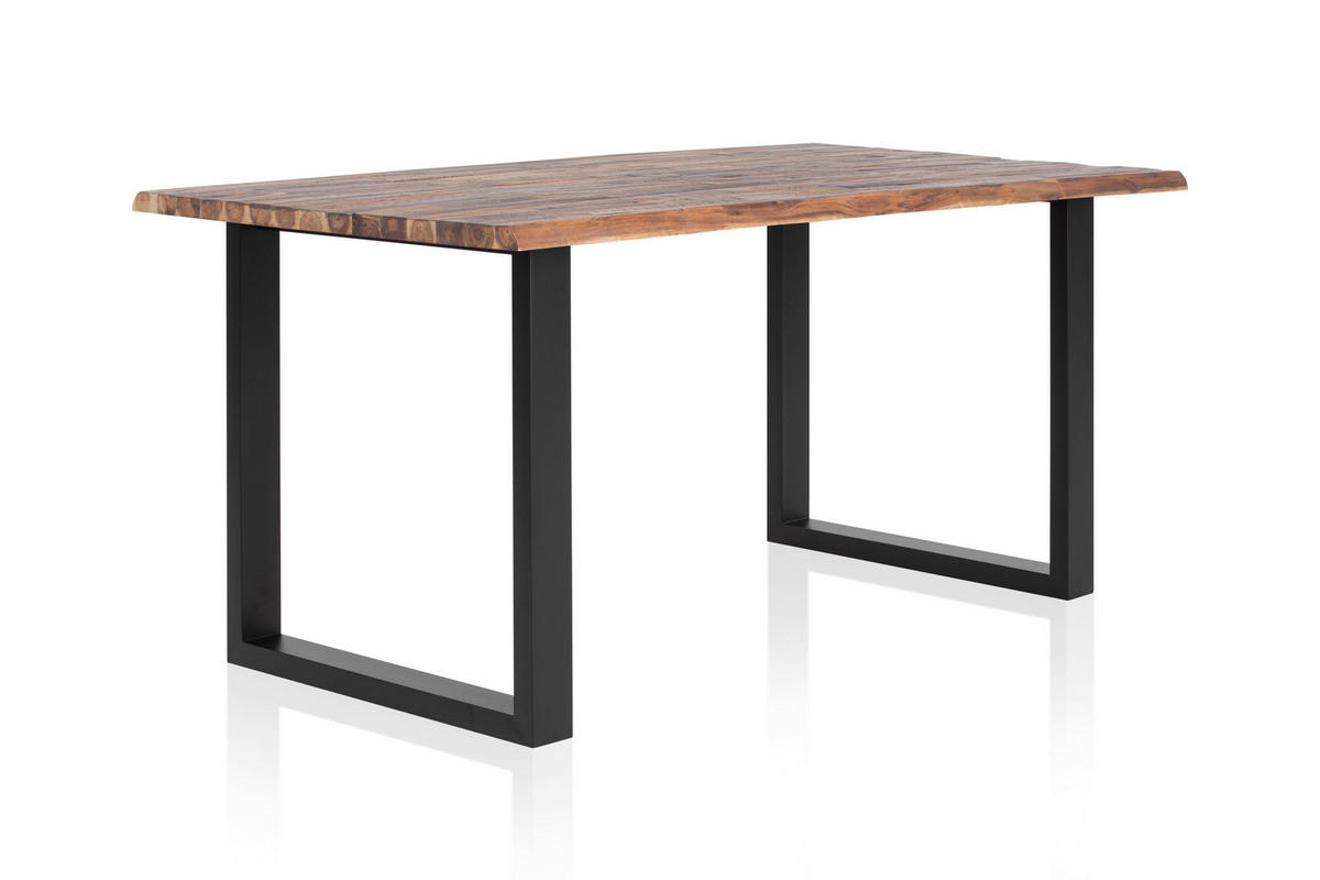 ESSTISCH Akazie vollmassiv rechteckig Naturfarben, Schwarz  - Schwarz/Naturfarben, MODERN, Holz/Metall (140/80/75cm) - Livetastic