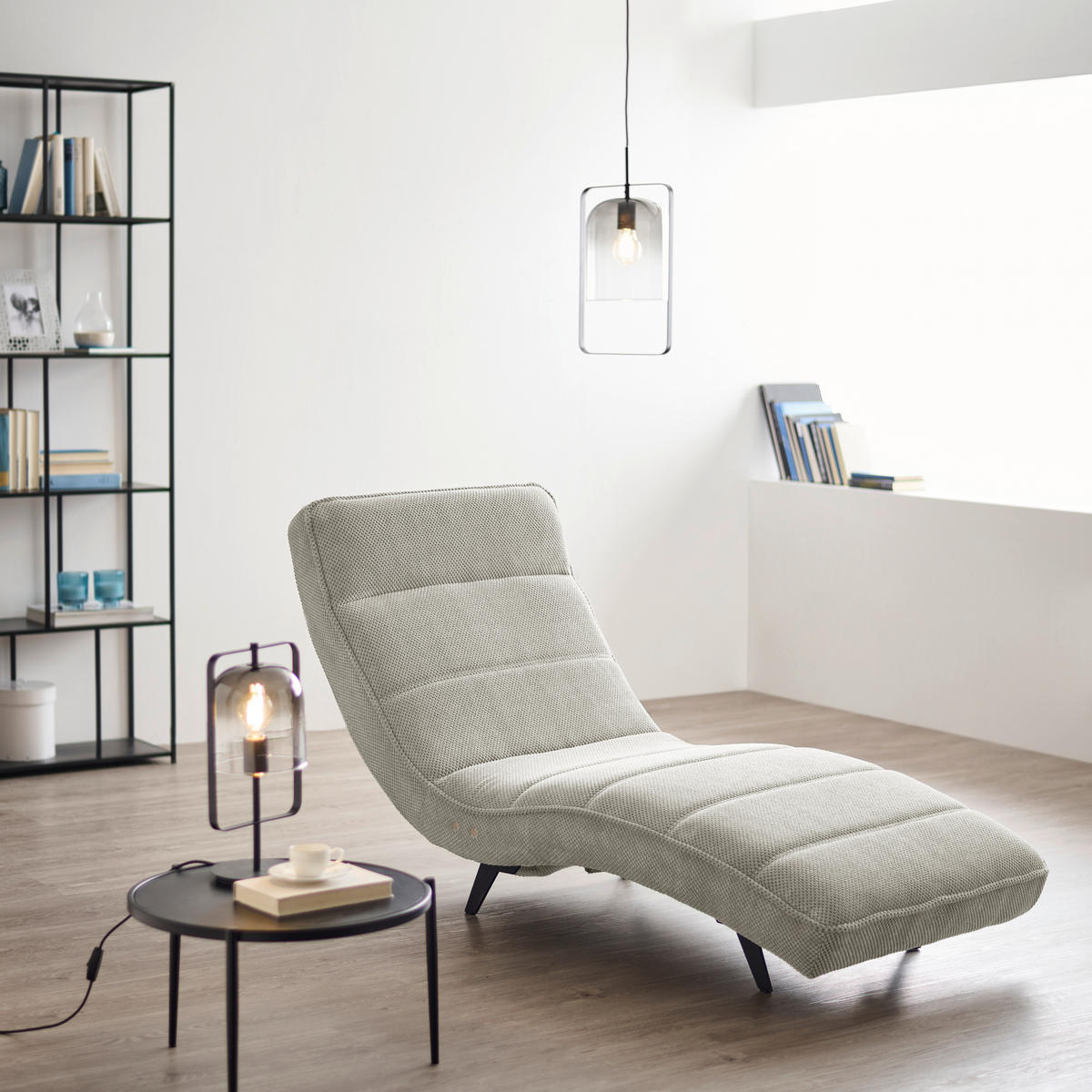 RELAXLIEGE in Webstoff Ecru  - Ecru/Schwarz, Design, Textil/Metall (78/83/168cm) - Welnova