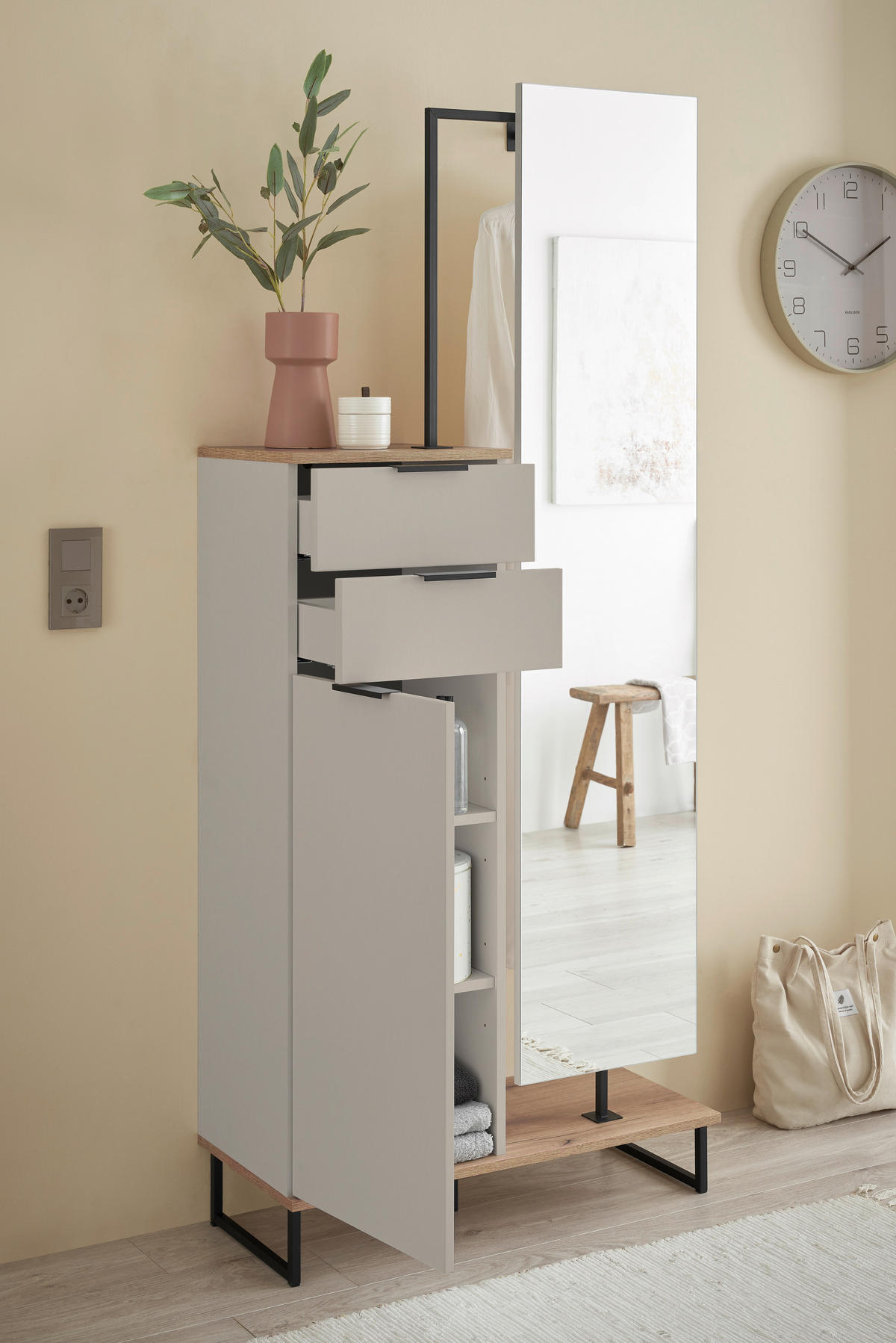 HOCHSCHRANK 78/200/35 cm  - Kaschmir/Eichefarben, KONVENTIONELL, Glas/Holzwerkstoff (78/200/35cm) - home24