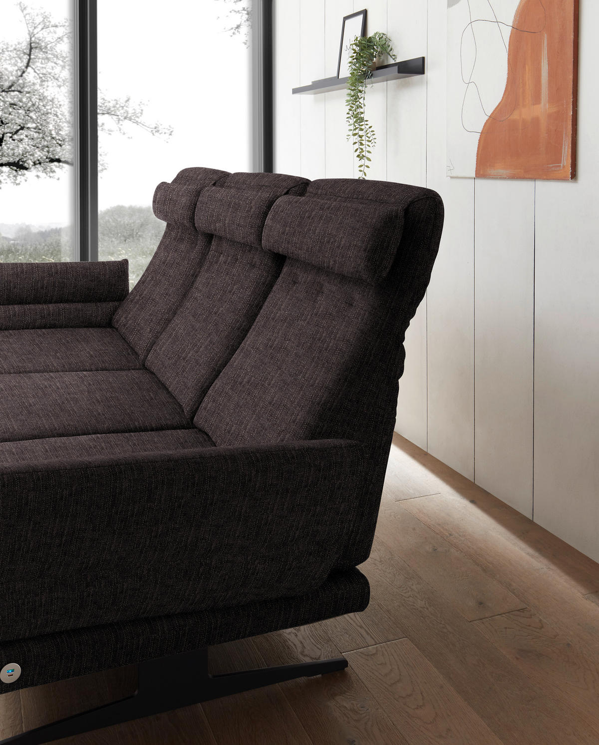 ECKSOFA in Flachgewebe Mokka  - Schwarz/Mokka, Design, Textil/Metall (176-217/279-327cm) - Dieter Knoll