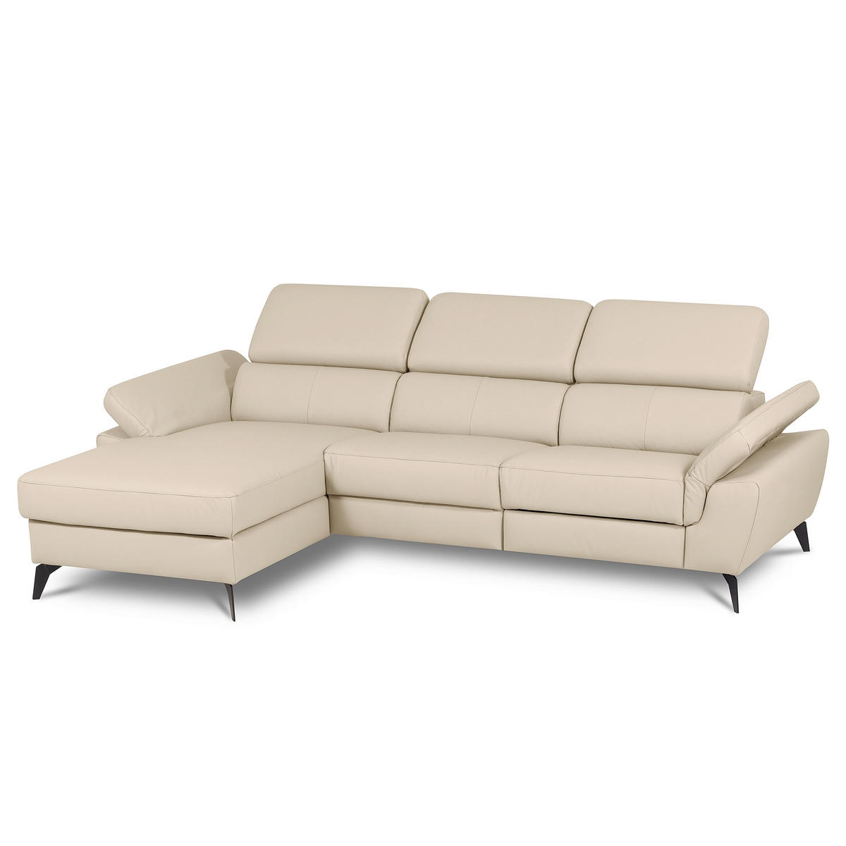 ECKSOFA SONO in Lederlook Echtleder Grau Armteilverstellung, Kopfteilverstellung  179/252 cm  - Schwarz/Grau, Design, Leder/Textil (179/252cm) - Livetastic