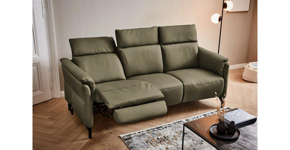 TRAPEZSOFA in Echtleder Olivgrün  - Schwarz/Olivgrün, KONVENTIONELL, Leder/Metall (221/103/95cm) - Dieter Knoll