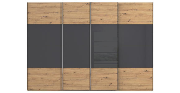 SCHWEBETÜRENSCHRANK  in Schwarz, Eiche Artisan  - Chromfarben/Schwarz, KONVENTIONELL, Glas/Holzwerkstoff (316/223/68cm) - Novel