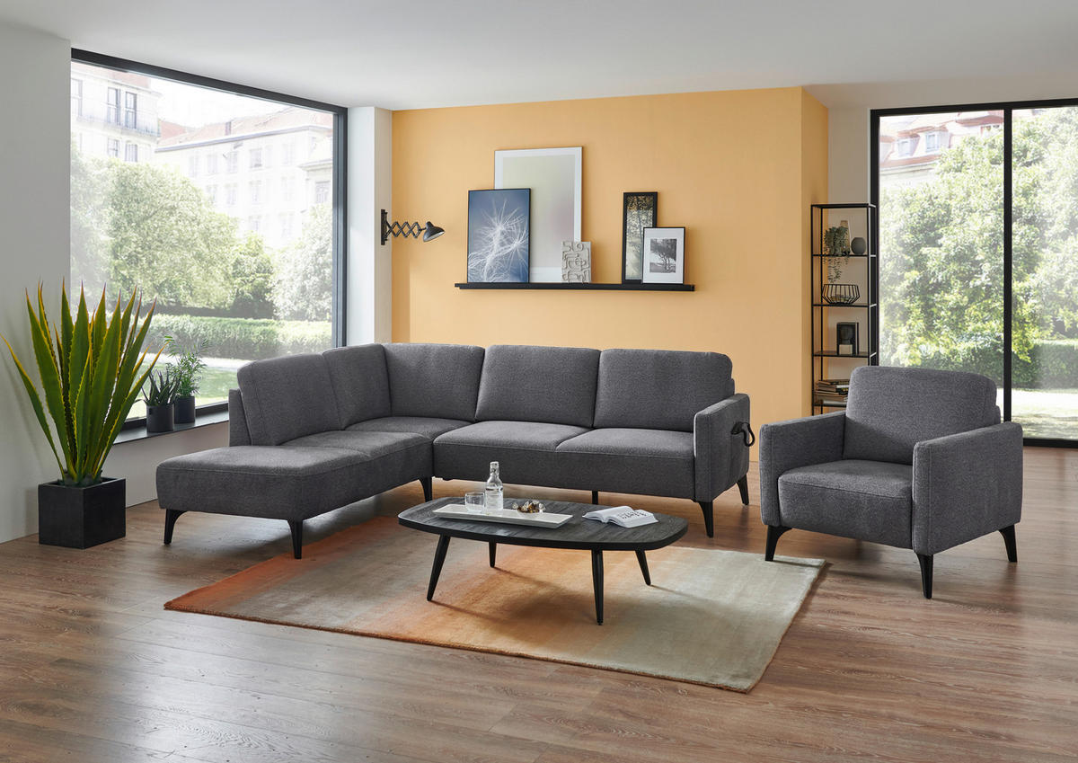 ECKSOFA  in Mikrofaser Grau  218/255 cm  - Schwarz/Grau, Design, Textil/Metall (218/255cm) - Elegando