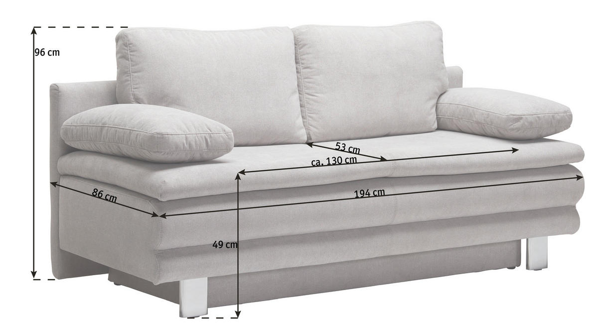 SCHLAFSOFA Webstoff Anthrazit  - Chromfarben/Anthrazit, Design, Textil/Metall (194/96/86cm) - Novel