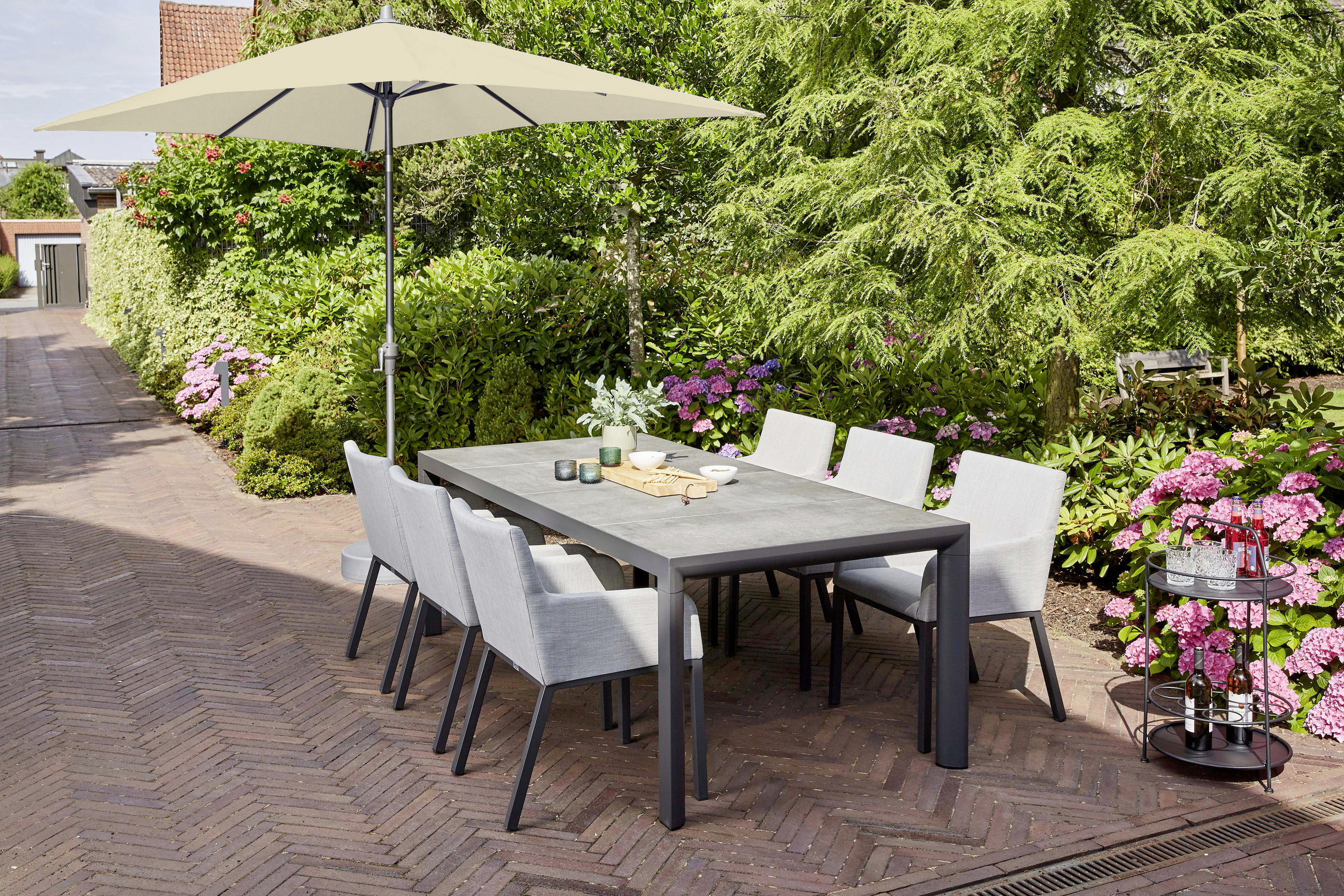 SONNENSCHIRM 300 cm - Anthrazit/Beige, KONVENTIONELL, Textil/Metall (300/200cm) - Siena Garden