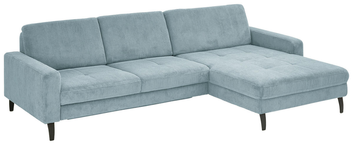 ECKSOFA in Cord Hellblau  - Schwarz/Hellblau, Modern, Textil/Metall (302/177cm) - Beldomo Style
