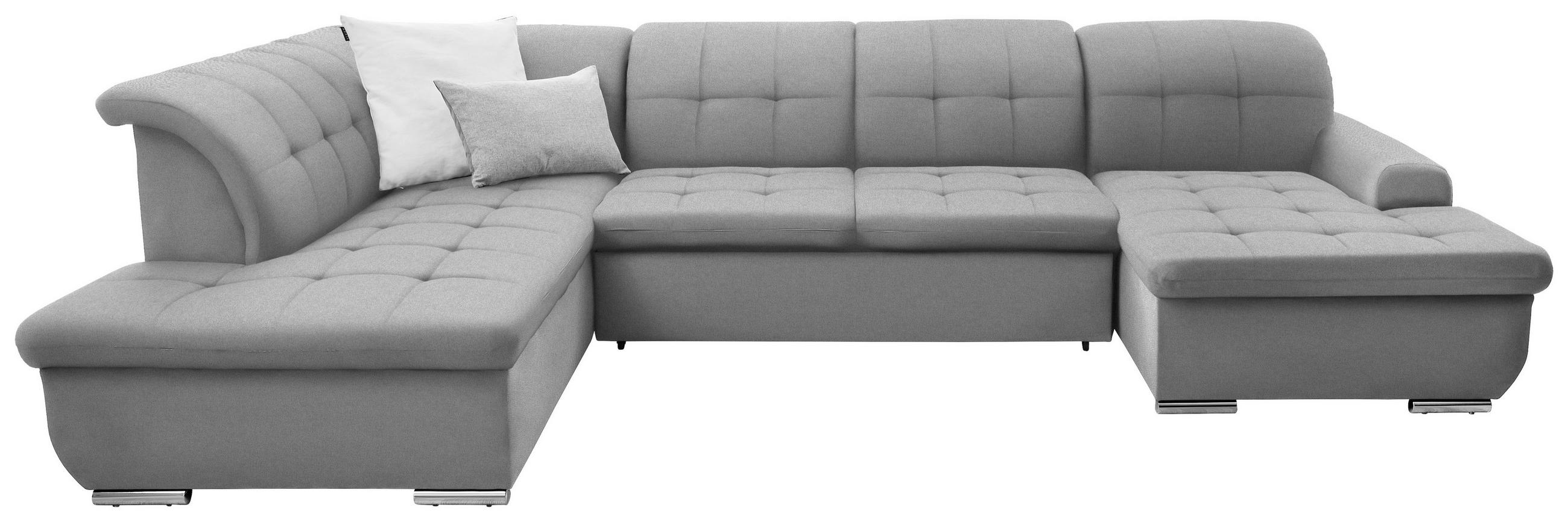 WOHNLANDSCHAFT in Flachgewebe Hellgrau  - Silberfarben/Hellgrau, Design, Textil/Metall (208/342/145cm) - Cantus
