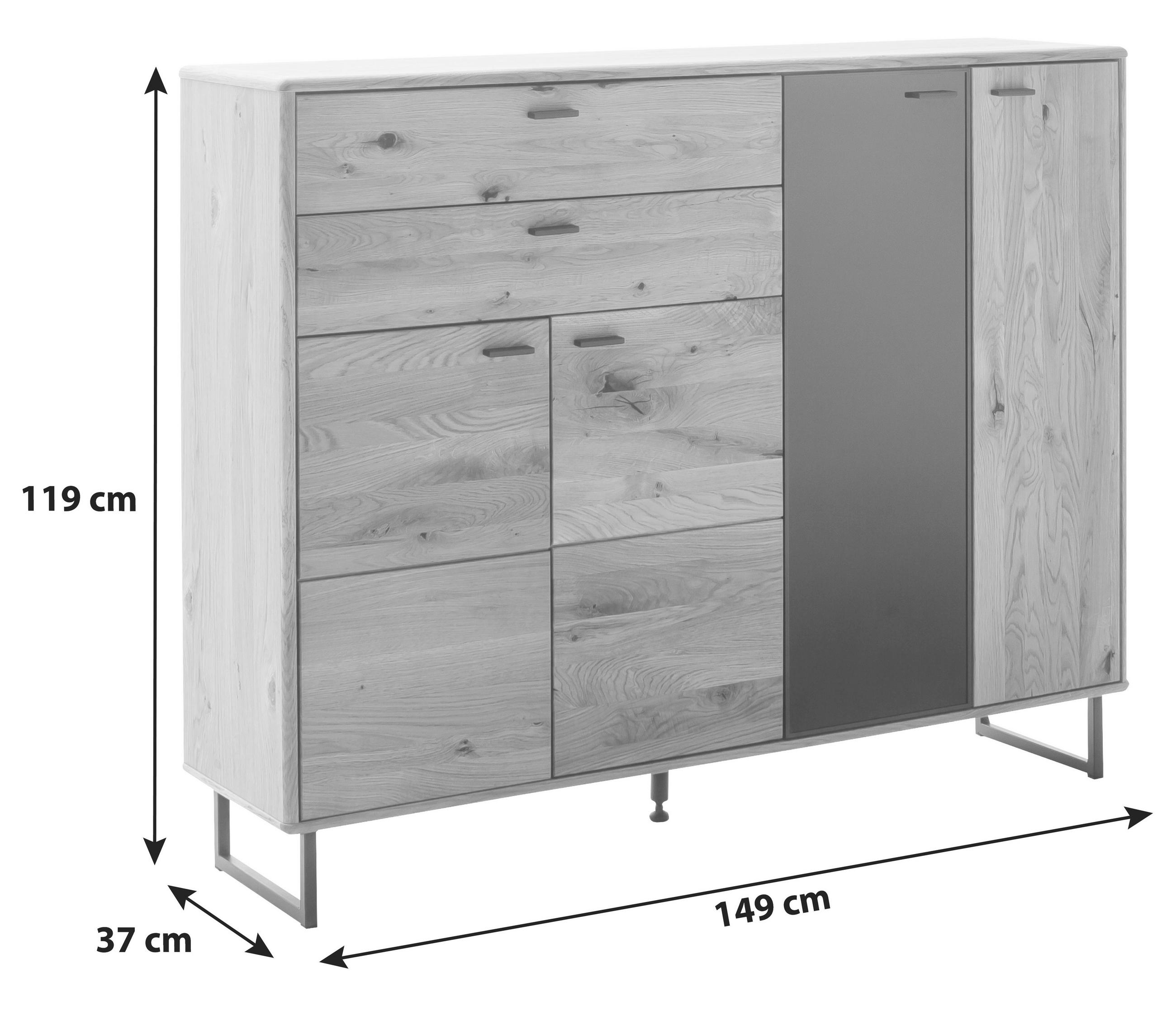 HIGHBOARD  in 149/119/37 cm  - Wildeiche/Anthrazit, Design, Glas/Holz (149/119/37cm) - MID.YOU