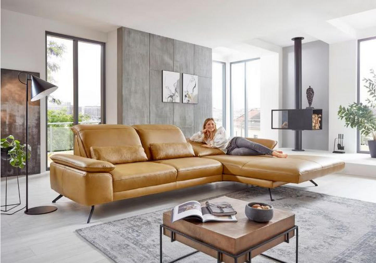 KUTNA GARNITURA koža    - crna, Design, koža/metal (332/229cm) - Beldomo Style