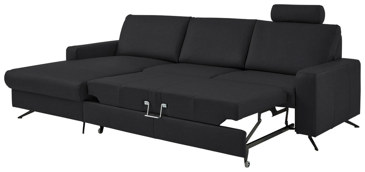ECKSOFA in Echtleder Anthrazit  - Anthrazit/Schwarz, Design, Leder/Metall (165/267cm) - Beldomo Premium