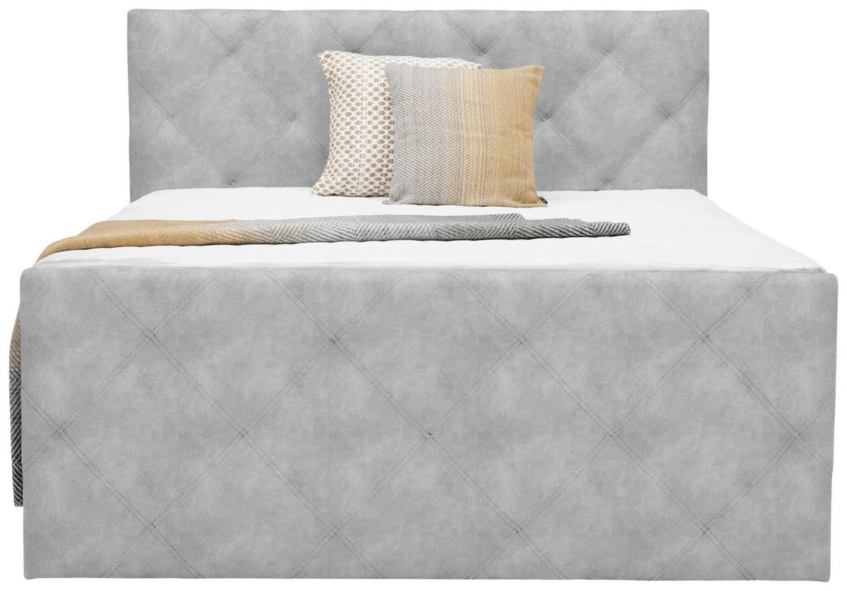 BOXSPRINGBETT 140/200 cm,  in Hellgrau, Bettkasten, Topper, Matratzen, H2 = mittel  - Hellgrau/Schwarz, KONVENTIONELL, Kunststoff/Textil (140/200cm) - Ti'me