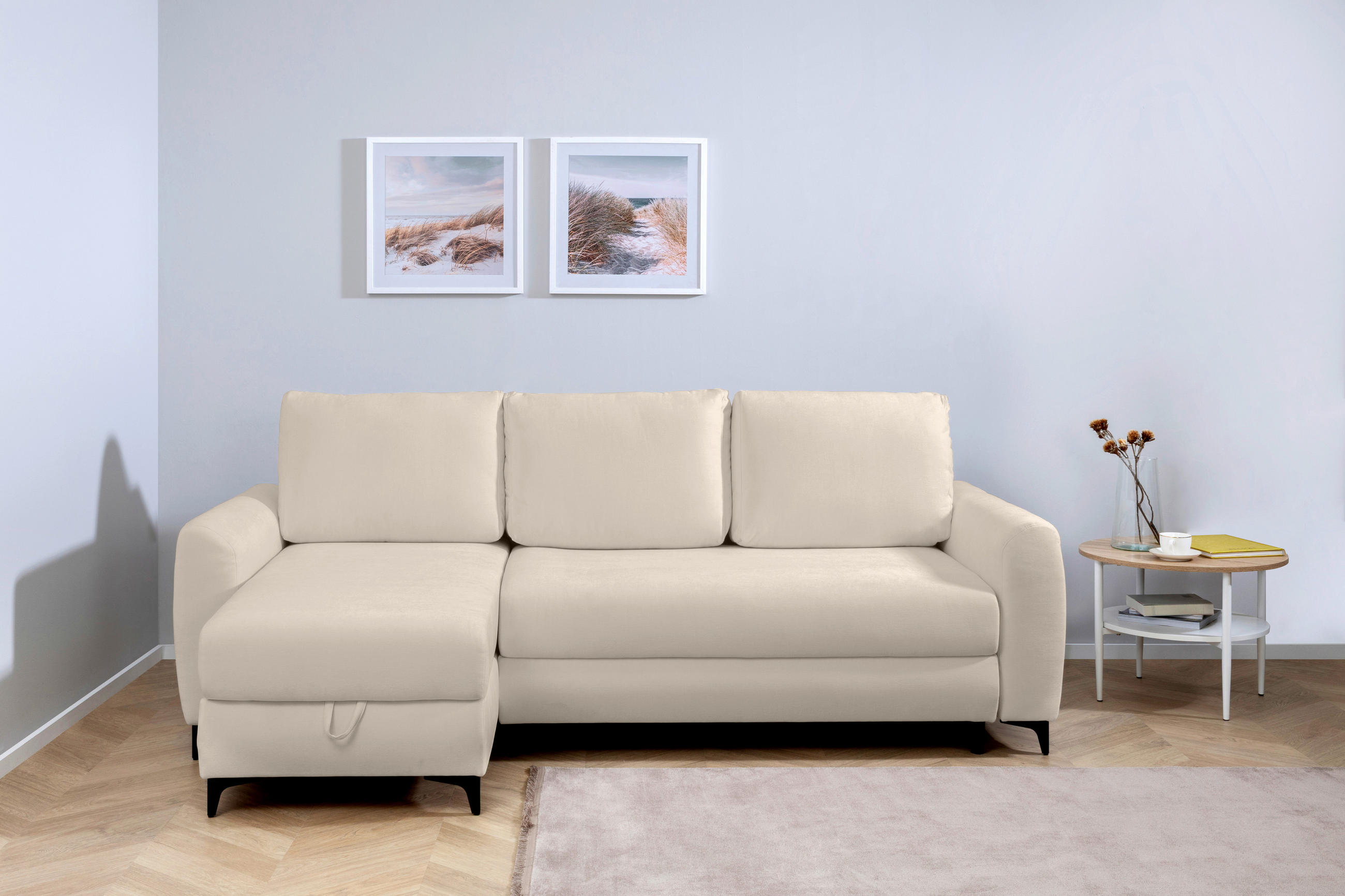 ECKSOFA Moli Taupe Bouclé  - Taupe/Schwarz, Design, Textil/Metall (236/148cm) - MID.YOU