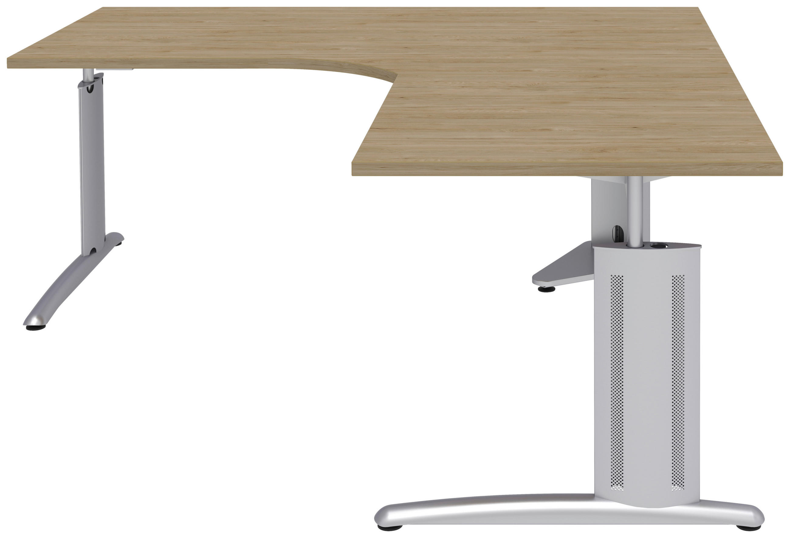 ECKSCHREIBTISCH 180/180/70-82 cm in Grau, Eichefarben, Alufarben - Eichefarben/Alufarben, KONVENTIONELL, Holzwerkstoff/Metall (180/180/70-82cm) - Moderano