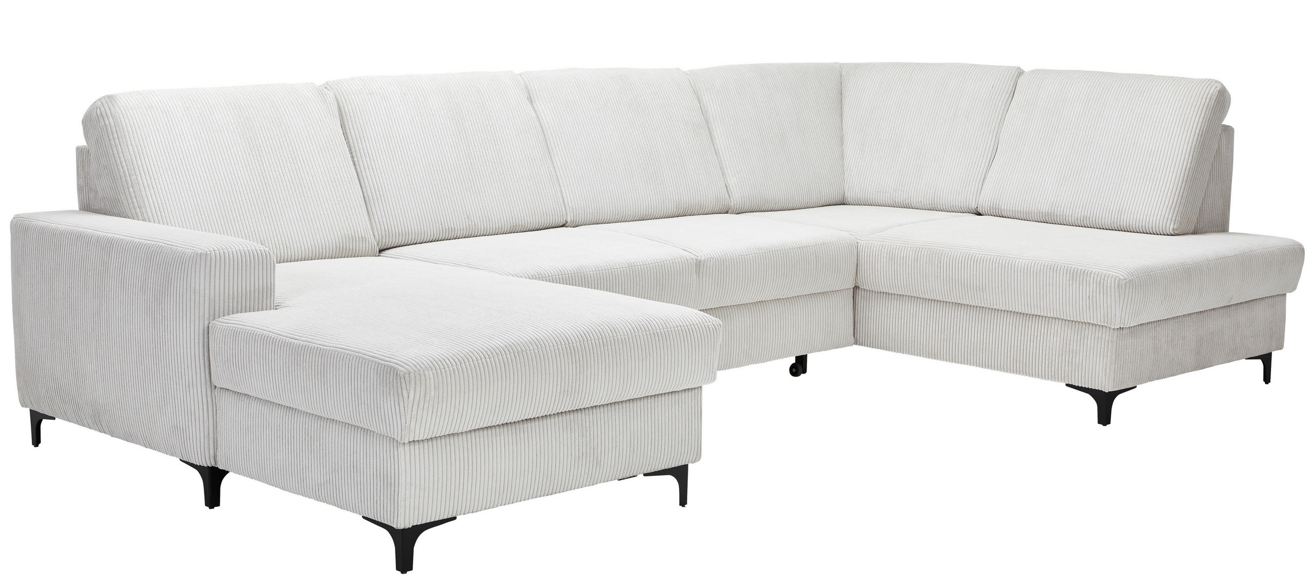Thumbnail - Stylife Wohnlandschaft, Creme, Textil, 4-Sitzer, U-Form, Ottomane rechts, 317x185 cm, Made in EU, Rücken echt, Wohnzimme...