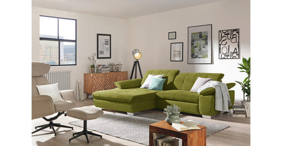 ECKSOFA in Mikrofaser Hellgrün  180/265 cm  - Chromfarben/Hellgrün, Design, Textil/Metall (180/265cm) - Carryhome