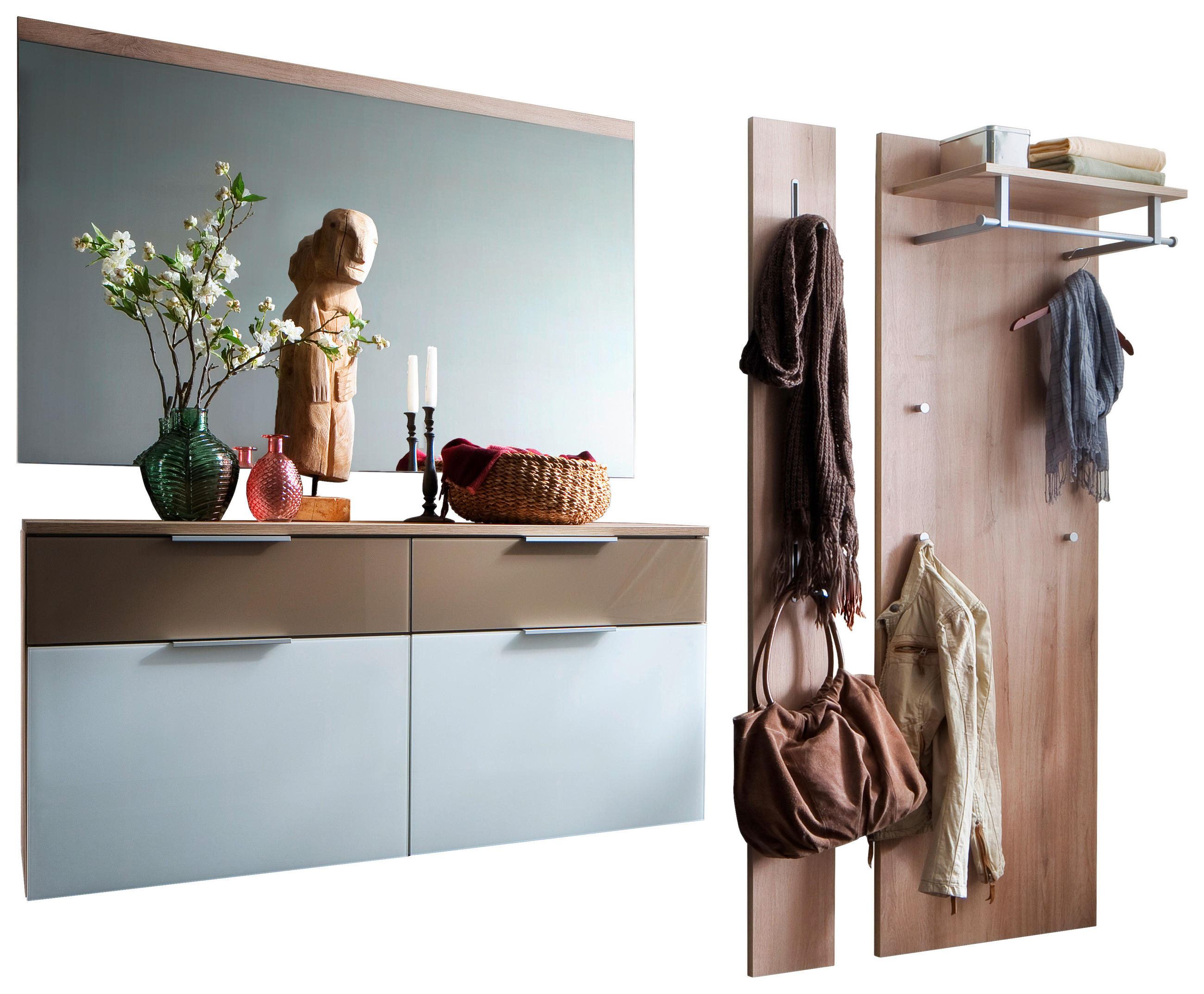 GARDEROBE Weiß, Eichefarben, Hellbraun - Hellbraun/Eichefarben, KONVENTIONELL, Glas (232/200/36cm) - Cassando