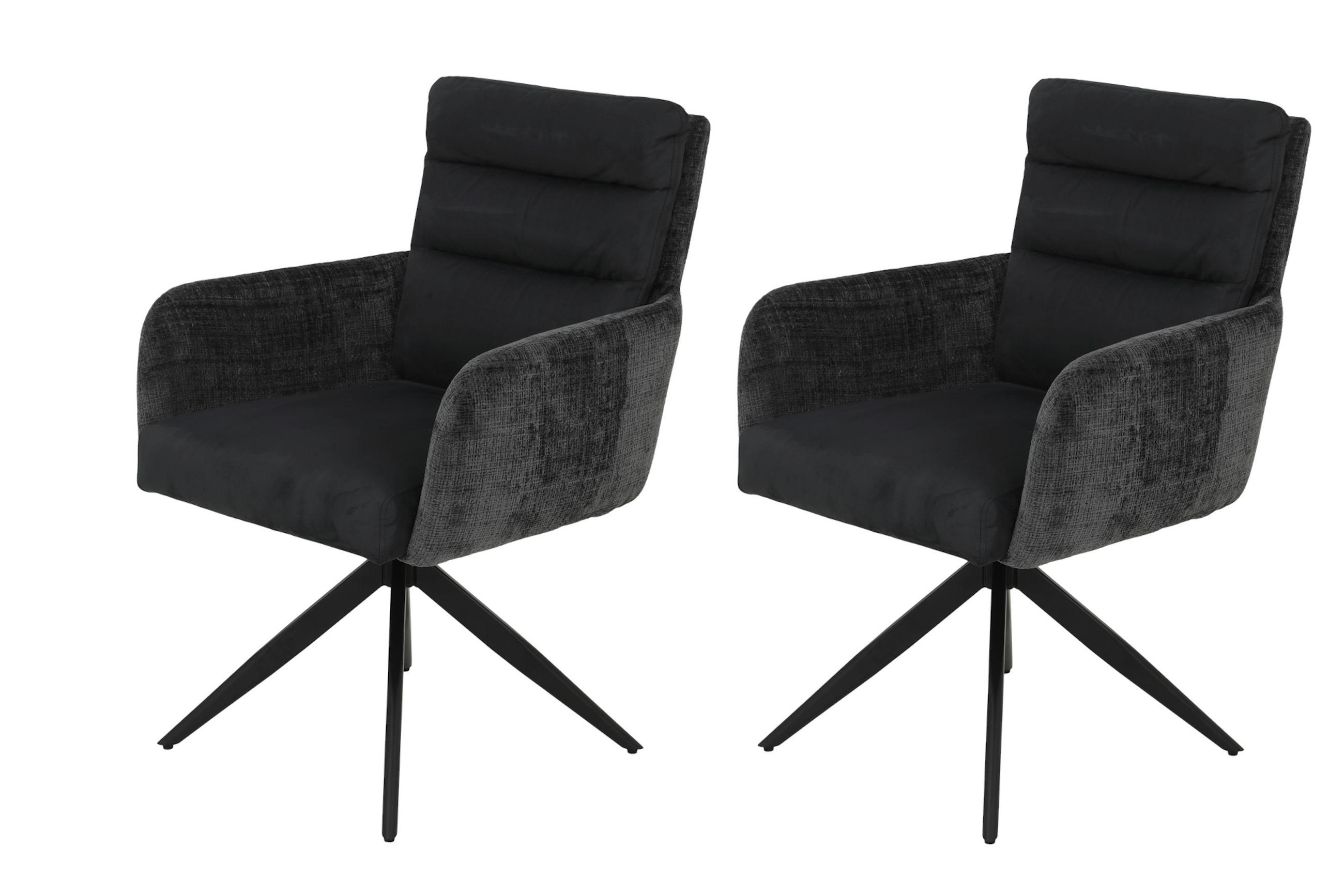 ARMLEHNSTUHL-SET 2 Stück Sitzfläche 180° drehbar Webstoff, Mikrofaser  - Anthrazit/Schwarz, MODERN, Textil/Metall (63/92/69cm) - MID.YOU
