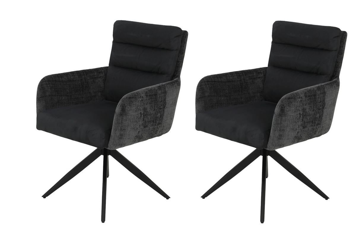 ARMLEHNSTUHL-SET 2 Stück Sitzfläche 180° drehbar Webstoff, Mikrofaser  - Anthrazit/Schwarz, MODERN, Textil/Metall (63/92/69cm) - MID.YOU