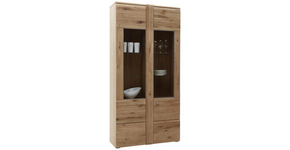 VITRINE Eiche furniert, massiv Eichefarben - Eichefarben/Alufarben, KONVENTIONELL, Glas/Holz (101/205,1/37,7cm) - Voleo