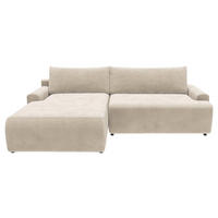 ECKSCHLAFSOFA in Cord Creme  - Creme/Schwarz, Modern, Kunststoff/Textil (167/253cm) - Trendmanufaktur
