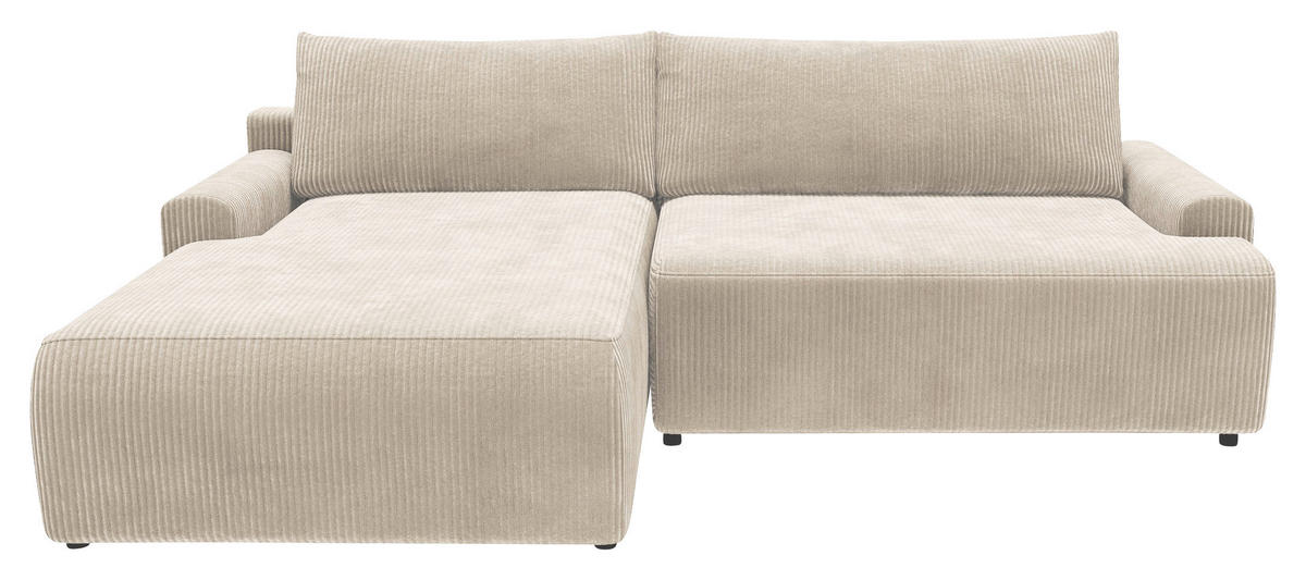 ECKSCHLAFSOFA in Cord Creme  - Creme/Schwarz, Modern, Kunststoff/Textil (167/253cm) - Trendmanufaktur