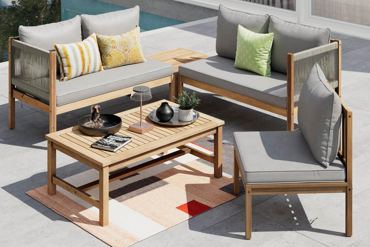 LOUNGEGARNITUR   Akazie vollmassiv  - Anthrazit/Teakfarben, MODERN, Holz/Kunststoff - Ambia Garden