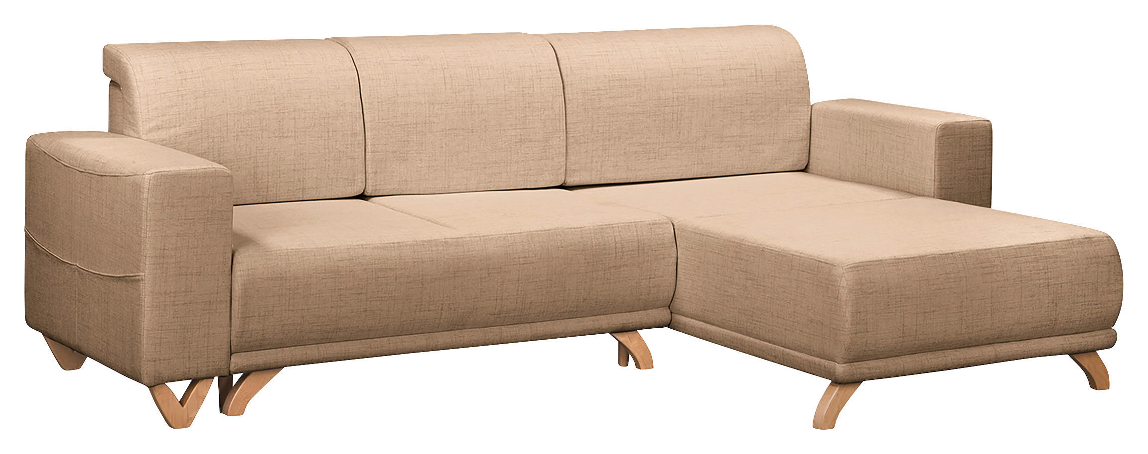 ECKSOFA Bella Beige Textilgeflecht  - Wengefarben/Beige, Design, Holz/Textil (257/174cm) - Livetastic