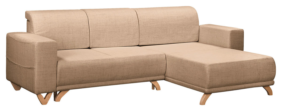 ECKSOFA in Textilgeflecht Beige  - Wengefarben/Beige, Design, Holz/Textil (257/174cm) - Livetastic