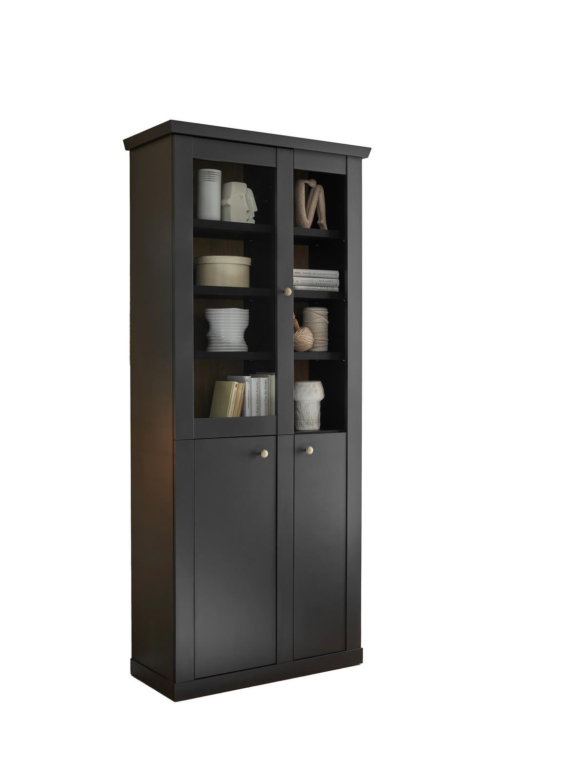 VITRINE  in Schwarz, Eichefarben - Eichefarben/Messingfarben, Design, Holzwerkstoff/Metall (86/200/39cm) - MID.YOU