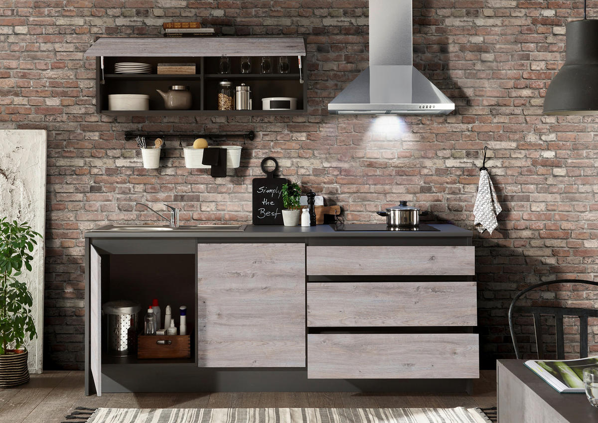 KÜCHENLEERBLOCK 210+150 cm   in Anthrazit, Eichefarben  - Eichefarben/Anthrazit, MODERN, Holzwerkstoff (210+150cm) - MID.YOU