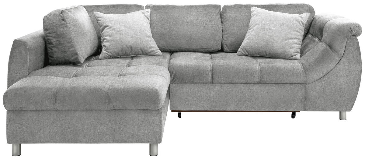 ECKSCHLAFSOFA  mit Liegefunktion, seitenverkehrt erhältlich Mikrofaser Silberfarben  - Chromfarben/Silberfarben, MODERN, Textil/Metall (190/250cm) - Livetastic