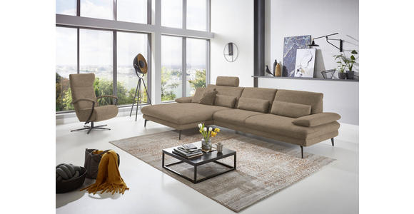 ECKSOFA in Velours Hellbraun 180/310 cm - Hellbraun/Schwarz, Design, Textil/Metall (180/310cm) - Dieter Knoll