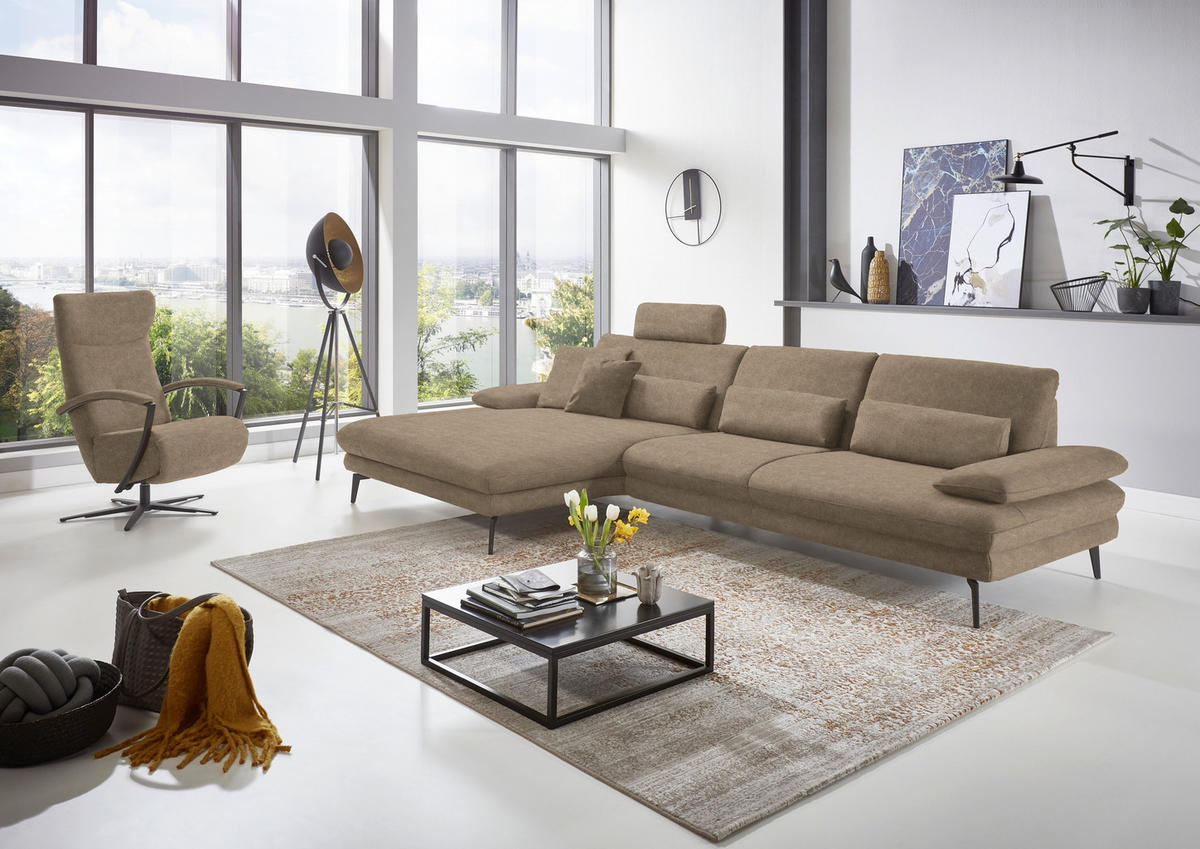 ECKSOFA in Velours Hellbraun  - Hellbraun/Schwarz, Design, Textil/Metall (180/310cm) - Dieter Knoll