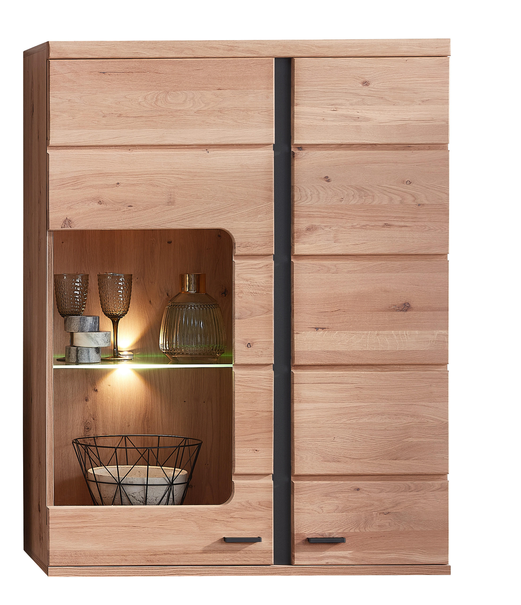 VISEĆA VITRINA   - boja jasena/crna, Osnovno, staklo/metal (90/120/38cm) - Linea Natura