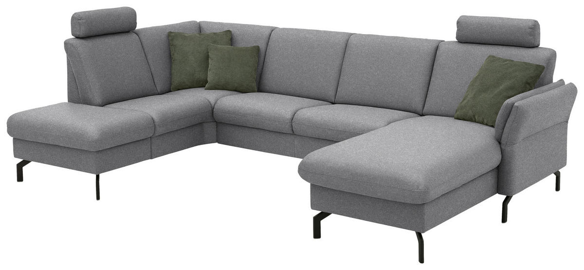 WOHNLANDSCHAFT Flachgewebe Grau  - Schwarz/Grau, Konventionell, Textil/Metall (190/307/170cm) - Beldomo Comfort