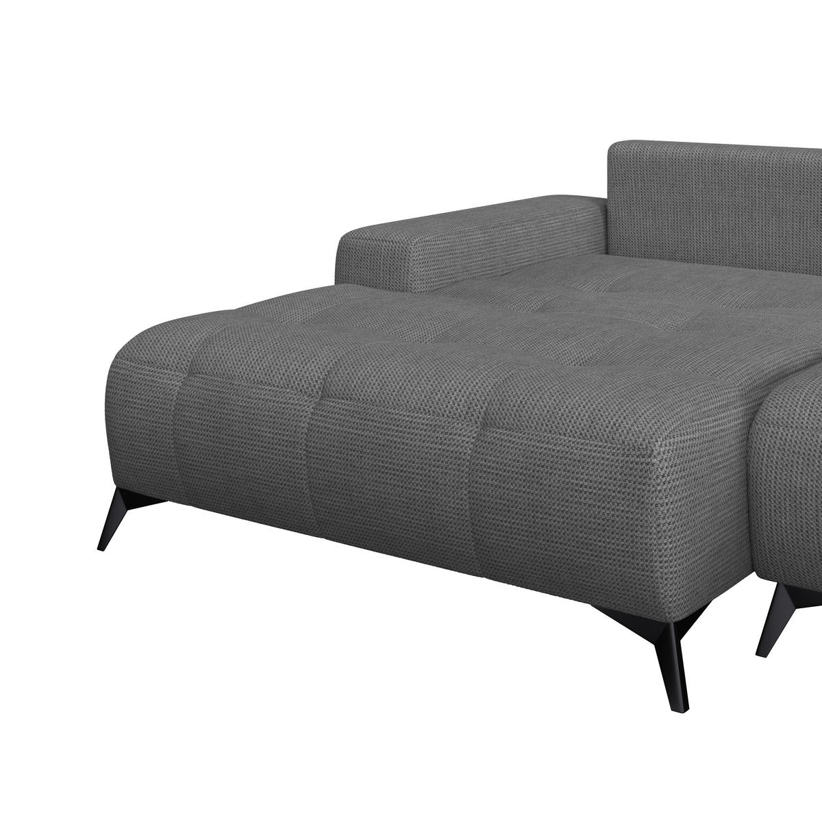 ECKSOFA MAURO Anthrazit Flachgewebe  - Anthrazit/Schwarz, Trend, Textil/Metall (175/290cm) - MID.YOU