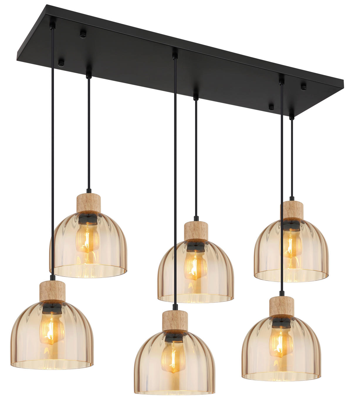 HÄNGELEUCHTE Swanson 105/36 cm  - Bernsteinfarben/Schwarz, Design, Glas/Holz (105/36cm) - Globo