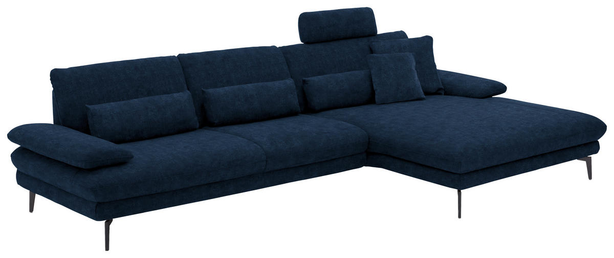 ECKSOFA in Velours Dunkelblau  - Schwarz/Dunkelblau, Design, Textil/Metall (310/180cm) - Dieter Knoll