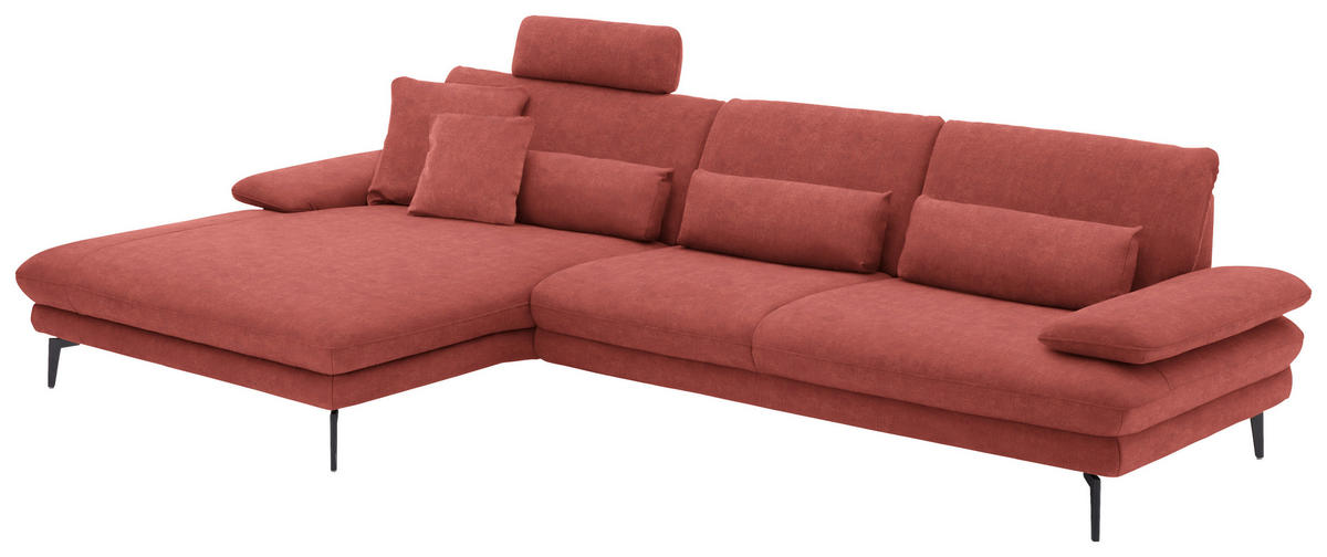 ECKSOFA in Velours Koralle  - Koralle/Schwarz, Design, Textil/Metall (180/310cm) - Dieter Knoll