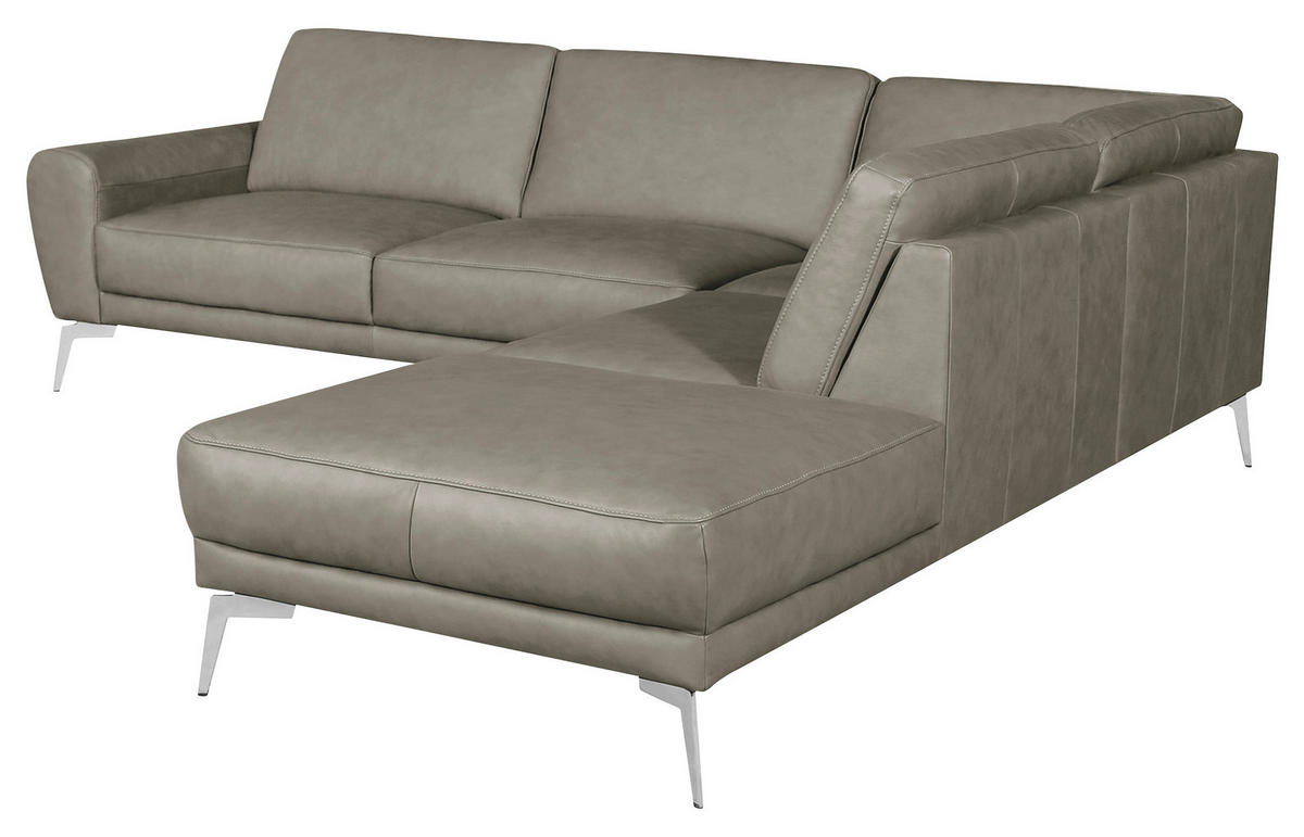 ECKSOFA in Echtleder Grau  - Chromfarben/Grau, Design, Leder/Metall (273/250cm) - Livetastic