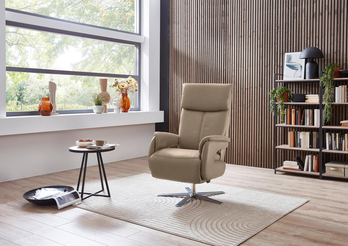 RELAXSESSEL in Leder Hellbraun  - Hellbraun/Edelstahlfarben, Design, Leder/Metall (70/124/85cm) - Cantus