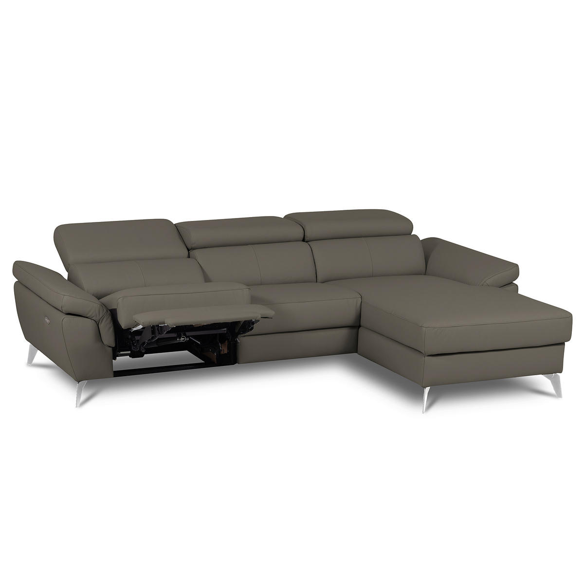 ECKSOFA Lederlook Echtleder Schlammfarben  - Chromfarben/Schlammfarben, Design, Leder/Textil (252/179cm) - Livetastic