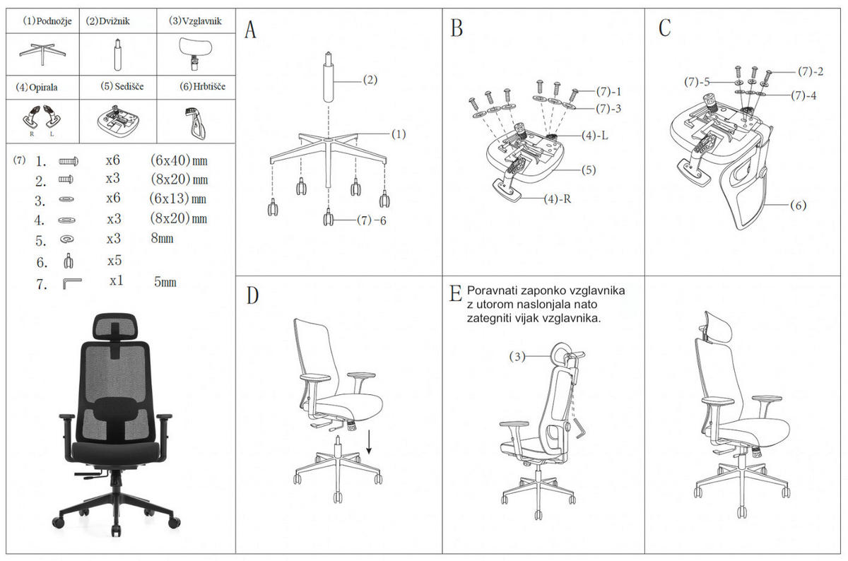 UREDSKI STOLAC    - crna, Moderno, metal/plastika (66/125/69cm)